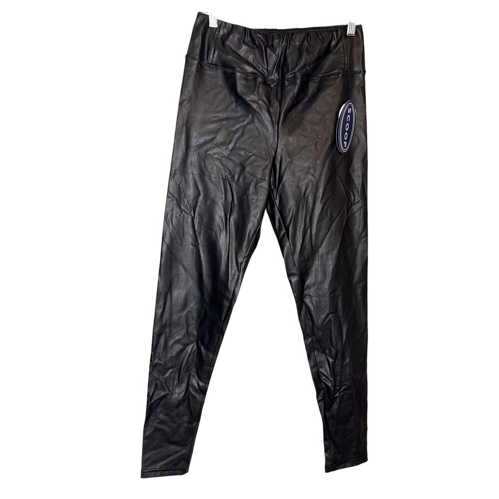 Scoop Black Vegan PU Faux Leather 4-Way Stretch Edgy Moto Leggings Size Medium